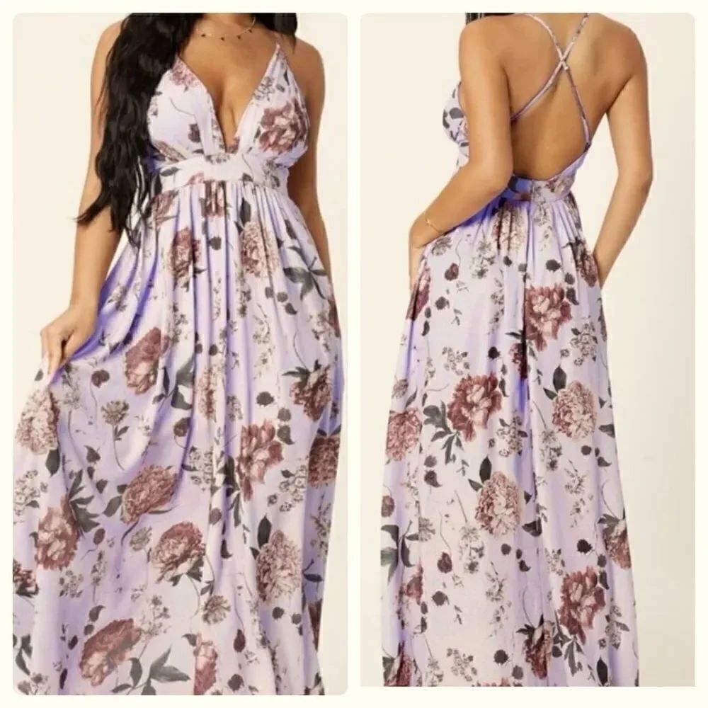 SHEIN Crisscross Back Floral Maxi Dress LARGE